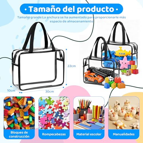 8 Paquetes De Bolsas Grandes Para Juguetes Con Etiquetas, bolsas con Etiquetas y Cremallera de Metal, Bolsa organizadora de juguetes de plástico transparente reutilizable (Negro, Large)