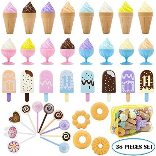 TEPSMIGO Plastic Ice Cream Play Food, 38 PCS Colored Pretend Toy Set Educational Gifts for Toddler Children Age 3+ Boys Girls