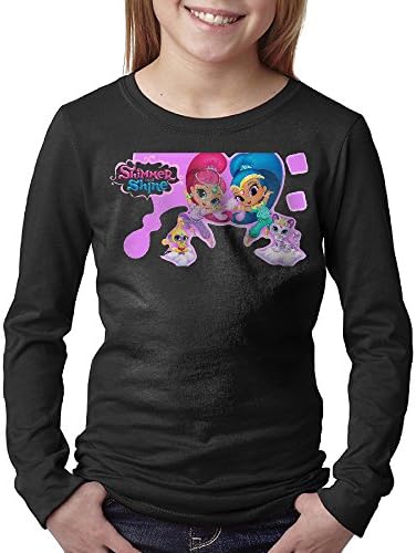 Kid's Custom Shimmer And Shine Cool 100% Cotton Long Sleeve T-Shirt Black US Size XL