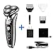 Hatteker Mens Electric Shaver Razor Beard Trimmer Rotary Shaver Cordless Sideburn Trimmer Wet/Dry 2 in 1 USB Rechargeable Waterproof Classic Black
