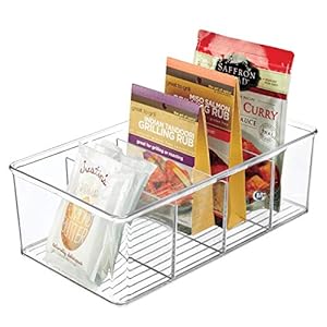 mDesign-Food-Storage-Container--Kitchen-Storage-Box-Divided-into-4-Compartments--Kitchen-Organiser-for-Spices-Jars-Packets-and-More--Clear mDesign Food Storage Container — Kitchen Storage Box Divided into 4 Compartments — Kitchen Organiser for Spices, Jars…