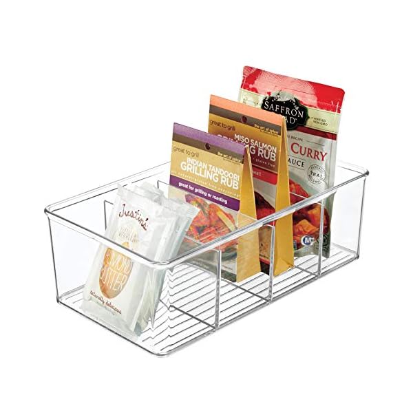 mDesign-Food-Storage-Container--Kitchen-Storage-Box-Divided-into-4-Compartments--Kitchen-Organiser-for-Spices-Jars-Packets-and-More--Clear mDesign Food Storage Container — Kitchen Storage Box Divided into 4 Compartments — Kitchen Organiser for Spices, Jars…