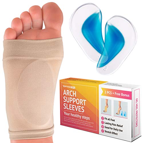 Metatarsal Compression Arch Support Sleeve – 2 Piece – Cushioned Arch Support Soft Elastic Reusable Gel Pad Fabric Arch Socks for Flat Foot Pain Relief Plantar Fasciitis Heel Spurs – Women Men