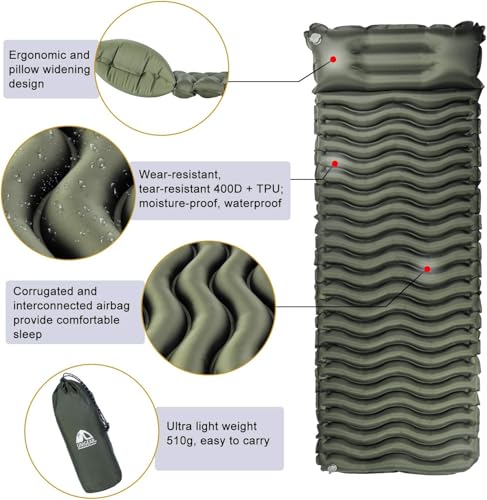 Unigear Inflatable Camping Mattress, Ultralight Air Cushion, Water Resistant Inflatable Mattress for Camping, Travel, Beach, Tent, Sleeping Bag
