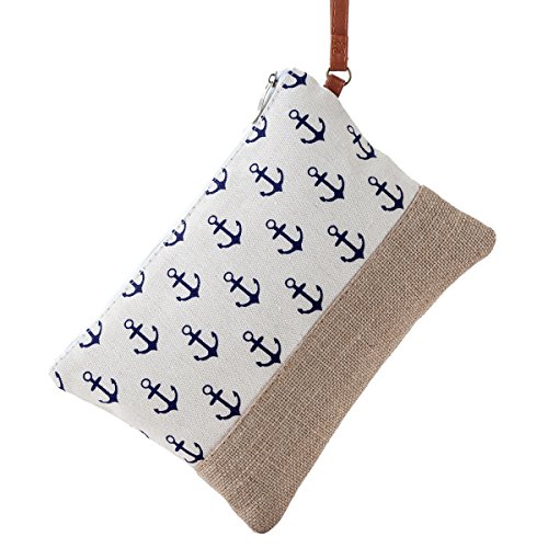 MISS FANTASY Makeup Bag Straw Cosmetic Bag Anchor Print Good for Beach Travel (BEIGE) - Thumbnail 2