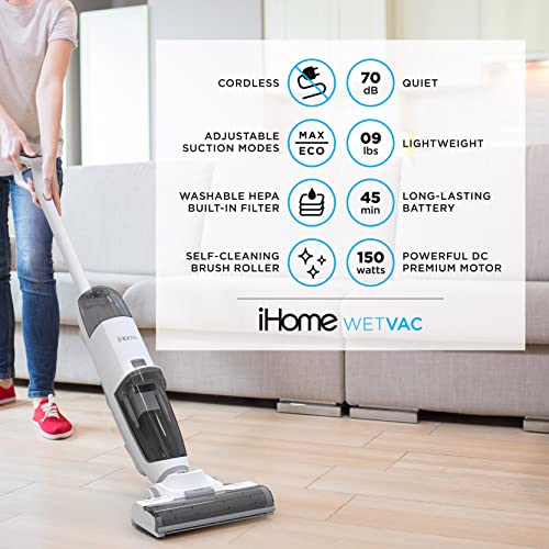 iHome WetVac WV5, Cordless Wet Dry Vacuum Cleaner and Mop, Self