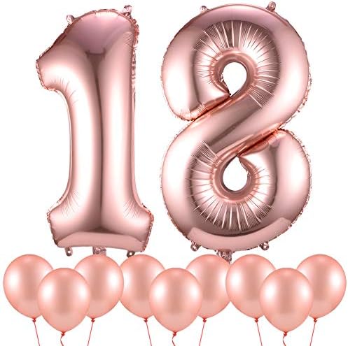 Dolank Rose Gold Balloons, 32 inch Rose Gold Number 18 Balloon Large, 1 and 8 Mylar Rose Gold Balloons,Extra Pack of 10 Latex Baloons,Rose Gold Party Supplies for Engagement Birthday Wedding
