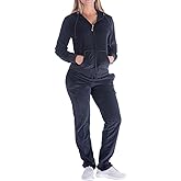 LeeHanTon Outfit Womens Sweatsuits Sets Velour Sports Training Jogger Lightweight Tracksuit 2 Pieces Hoodie and Pants Zipper Jumpsuit Black S