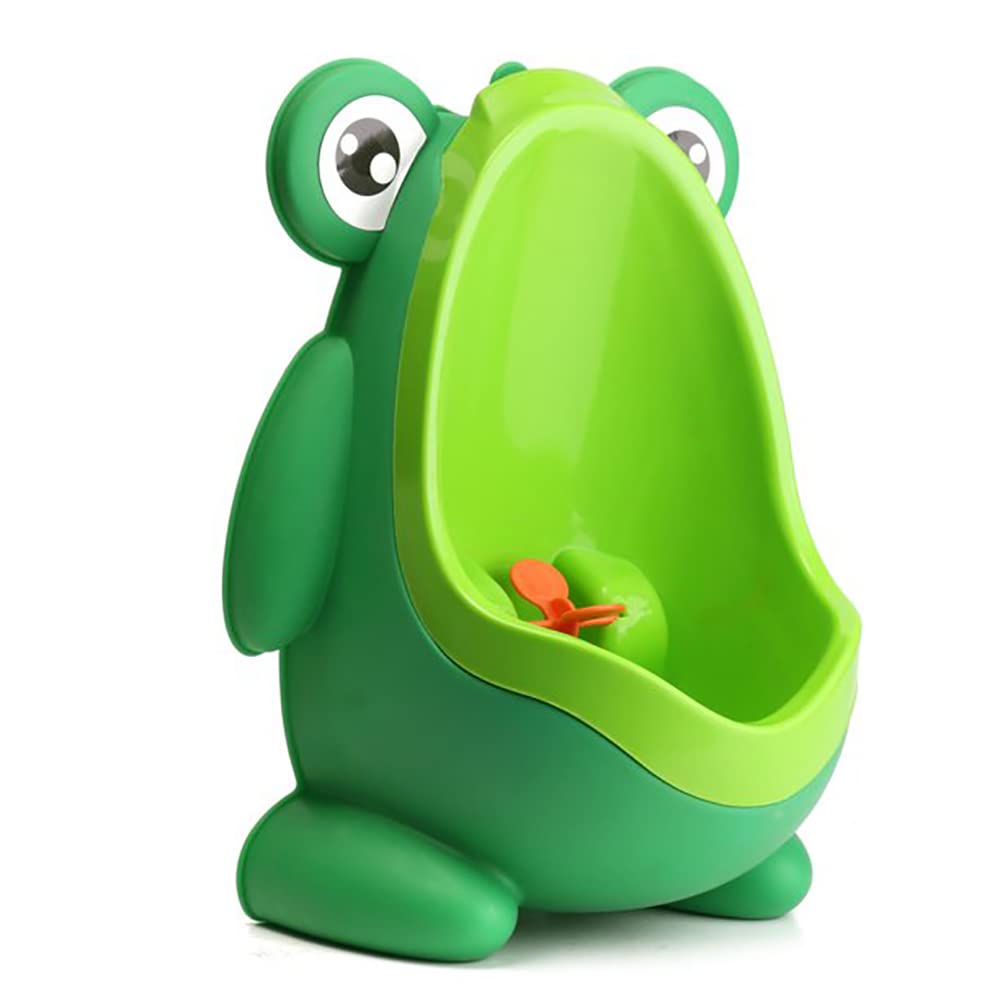 Funny Frog Boy Urinal, Children Potty Toilet Training, Kids Pee Trainer with Rotating Windmill Aiming Target, Easy Adjustable Height, Easy to Clean, Washable (Green)