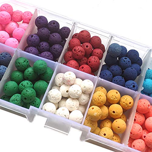 Gnognauq 200 Pcs 8mm Assorted Colored Lava Stone Beads Loose Chakra Rock Beads with Storage Box for Bracelet Necklace DIY