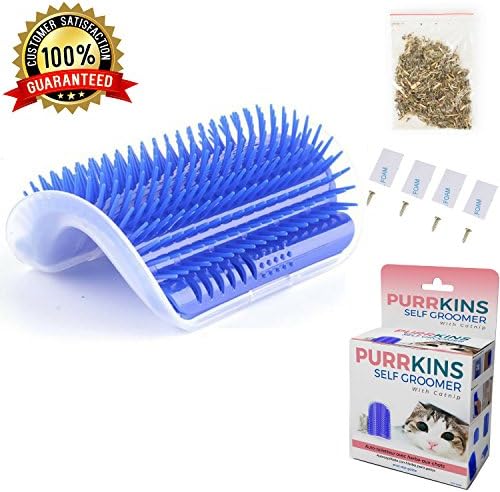 Purrkins Self Groomer, Cat Corner Groomer, Cat Self Groomer with Catnip, Cat Wall, Cat Corner Groomer Brush Including Catnip, Cat Massager, Wall Corner Massager