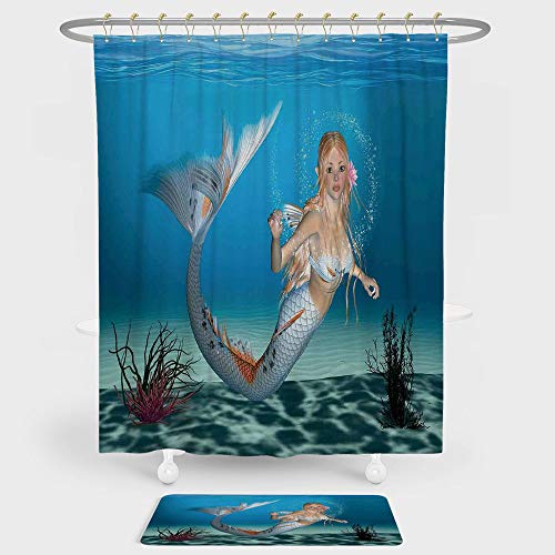 Mermaid Shower Curtain And Floor Mat Combination Set Digital Art