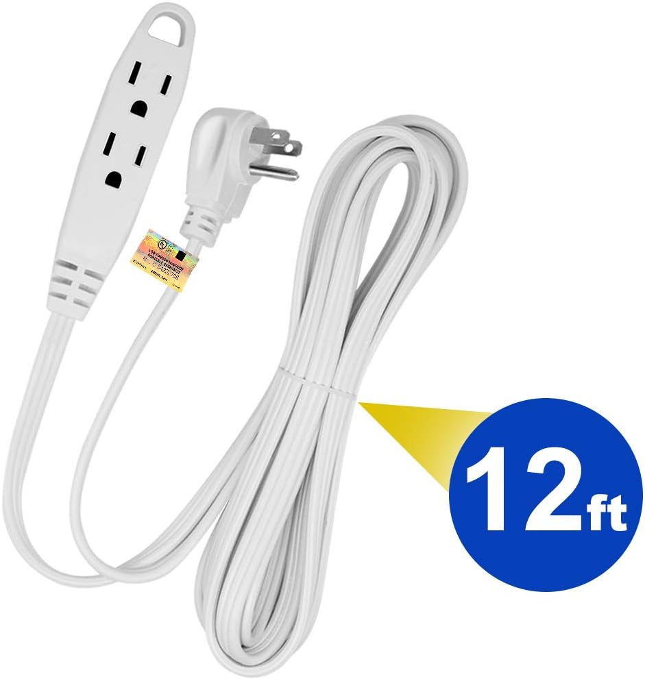 Kasonic 12-Feet 3 Outlet Extension Cord 2 Pack - Triple Wire Grounded Multi Outlet; UL Listed 16/3 SPT-3; 13 Amp - 125V - 1625 Watts (White): Home Audio & Theater