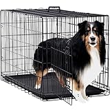 Dog Crate Dog Cage Pet Crate 48" Folding Metal Pet Cage Double Door W/Divider Panel Dog Kennel Leak-Proof Plastic Tray Wire Animal Cage