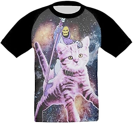 Skeleton And Kitty Spaceship Baby's Boys 3D Printed Short Sleeve Funny Round Neck T-shirt 5-6 Toddler