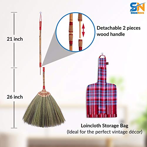 Natural Grass Broom Thai Broom Broomstick Bamboo Stick Handle Witch