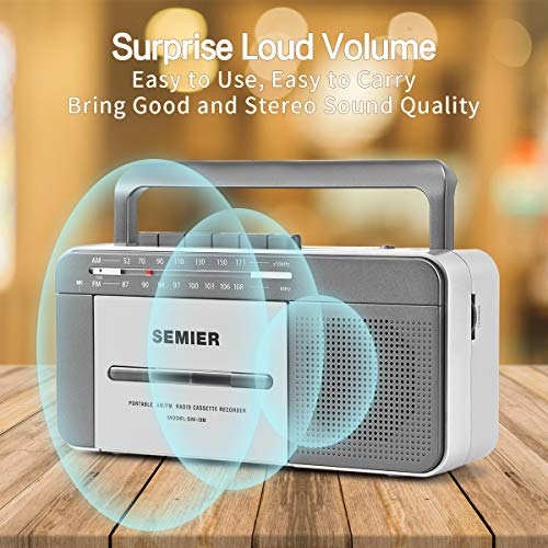 SEMIER Portable Boombox Retro Tape Cassette Player/Recorder with AM/FM
