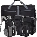 Lightweight Family Travel Luggage Set - Duffle Bag Backpack Toiletry Packing Cubes (FamilySet-Black)
