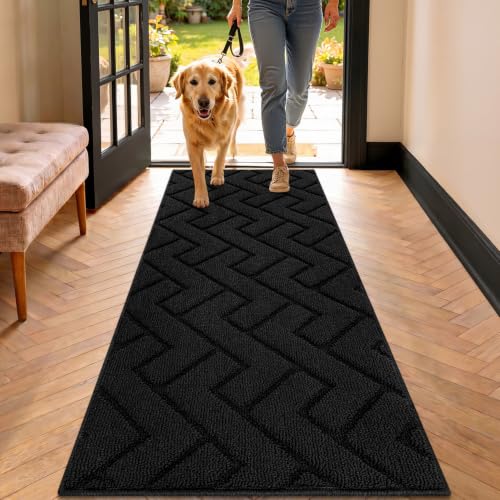 Biscpro Fußmatte Schwarz 50x120cm Innen und Außen, Waschbar Fussmatte, Wasserdicht Türmatte, Rutschfester Schmutzfänger Teppich für Eingang, Haustür,