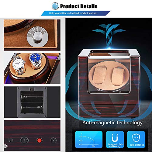 NEWTRY Automatic Watch Winder Double Watches Winder Boxes with Blue Light Quiet Motor for