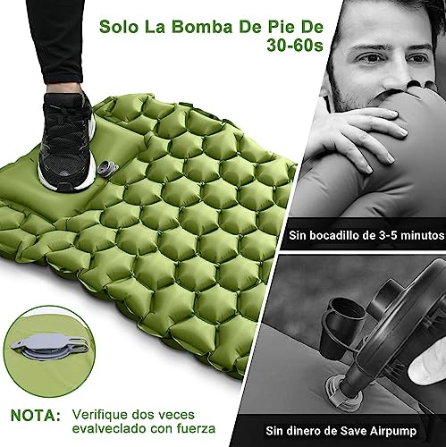 Colchoneta Inflable Camping con Almohada Incorporada, Colchoneta Inflable para Dormir, Colchón Camping Estera Durmiente Portátil, para Mochileros, Senderismo, Tiendas de Campaña y Viajes (Verde)