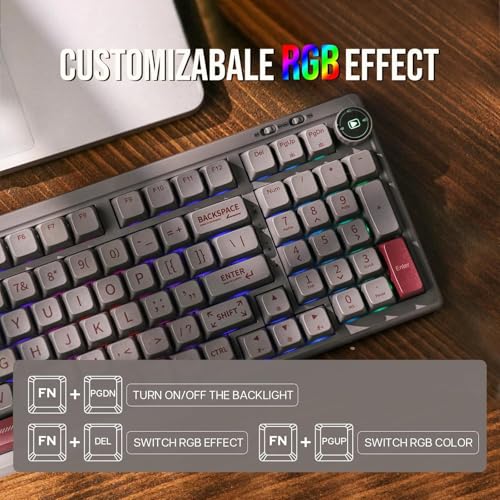 EPOMAKER RT100 97 Keys Gasket BT5.0/2.4G/USB-C Mechanical Keyboard with Customizable Display Screen, Knob, Hot Swappable Socket, 5000mAh Battery for Win/Mac (Retro White, Wisteria Tactile Switch)