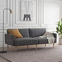 Mopio Chloe Convertible Futon Couch Bed, Fabric Tufted Modern Sofa Sleeper with Tapered Wood Legs, 69" W, Dark Gray