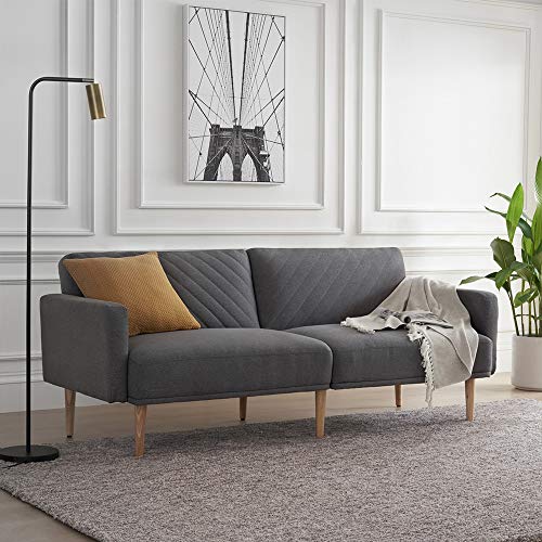 Mopio Chloe Convertible Futon Couch Bed, Fabric Tufted Modern Sofa Sleeper with Tapered Wood Legs, 69" W, Perfect Suit for Your Living Room, Dark Gray - Thumbnail 7