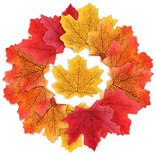 HAKACC Fake Autumn Leaves, 300 PCS Artificial Maple Leaves Autumn Leaves for Weddings Autumn Parties Art Scrapbooking and Decorations