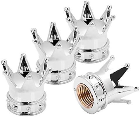Aryellys Packs Tire Valve Stem Caps Car, Motorcycle Wheel Dust Cover Bike Caps (King/Queen Crown 4 pc Chrome)