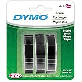 DYMO 3D Plastic Embossing Labels for Embossing Label Makers, White Print on Black, 3/8'' x 9.8', 3-roll Pack (1741670)