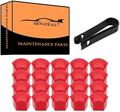 Senzeal 20pcs 17mm Universal Hex Wheel Lug Nut Bolt Cover Cap Wheel Nut Protector Cap for Cars with Removal Tool Red