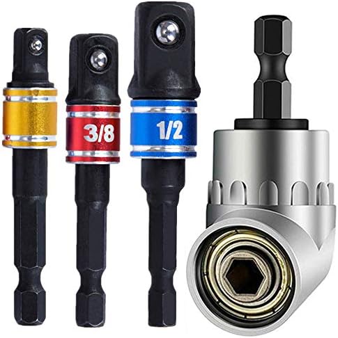 CIGOTU Impact Grade Driver Sockets Adapter Extension Set Drill Bit, 3Pcs 1/4" 3/8" 1/2" Universal Hex Socket Adapter Set + 105 Degree Right Angle Screwdriver set Drill Hex Bit Socket Adapter