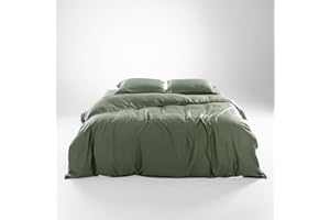 Olive + Crate Luxury 100% Lyocell Eucalyptus Duvet Cover Set Queen Size, Tencel 3PC Vegan Bedding Set, Super Soft Green Cooling Duvet Cover for Hot Sleepers & 2 Pillowcases, Moss (90" x 88")