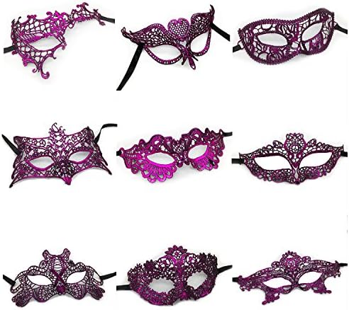 Women's Sexy Stereotypes Black Lace Venetian Masquerade Masks Halloween Party Pack of 9 SuperLi