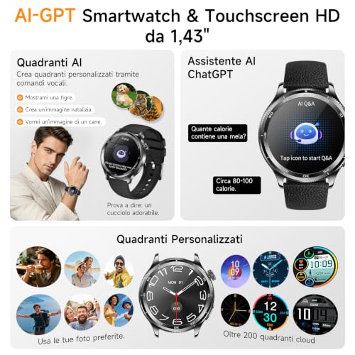 2026 New AI-GPT Men's Smartwatch with ECG/HRV/BMI/SOS Button,iOS Android | 24H Blood Pressure/Temperature/SPO2/Heart Rate Monitor/Sleep, 1.43 Inch AMOLED Healthy Fitness Watch with Phone
