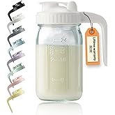 32oz Glass Pitcher with Lid & V-shaped Pour Spout - 1 Quart Breastmilk Pitcher Double Leak Proof, Creamer Container for Sun Tea, Juice, Cold Brew Coffee, Breastmilk Storage Container