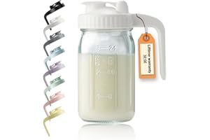 MIRADEXIC 32oz Glass Pitcher with Lid & V-shaped Pour Spout - 1 Quart Breastmilk Pitcher Double Leak Proof, Creamer Container for Sun Tea, Juice, Cold Brew Coffee, Breastmilk Storage Container