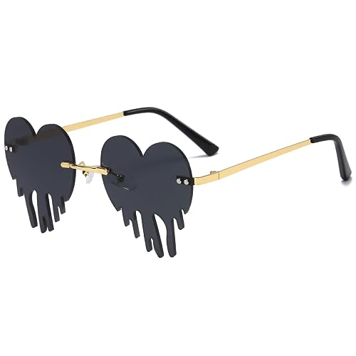 OVBOVA Love Drops Sunglasses, Fashion Rimless Heart Sunglasses, Heart Shaped Women Men Funny Festival Metal Frameless Punk Party Sun Glasses Summer Beach