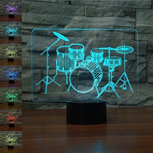 Drum 3D Illusion Lamp Night Light, Gawell 16 Color Changing Touch Switch Table Desk Decoration