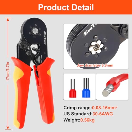 Crimping Pliers Wire End Ferrules Set for 0.08-16 mm², AivaToba Wire End Ferrules Pliers with 1200 Pieces, Crimping Pliers & Wire End Ferrules Set for DIY and Industrial Needs Crimping Pliers 16 mm2