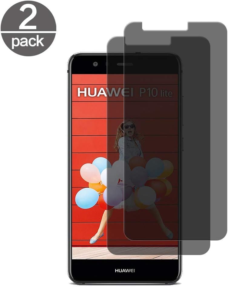 2X Huawei P10 Lite Screen Protector, Anti-Spy Bulletproof Glass for Huawei P10 Lite Tempered Glass Screen Protector 9H Hardness, Anti-Scratching, Shockproof, Anti-Oil - Black