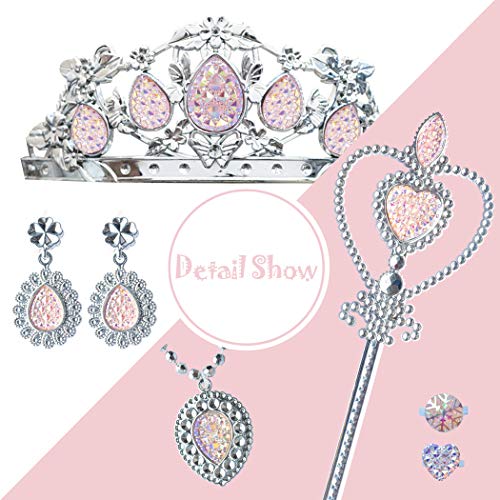 Tagitary Princess Dress Up Jewelry Dress-up Play Toy Set for Girls Jewelry with Crowns, Necklaces, Wands, Rings, Earrings Bracelets and Pink Skirt, 21 Pcs