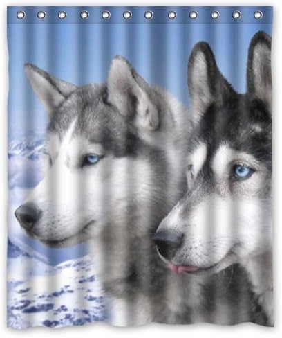 Hot Sale Black White Siberian Husky Pet Friend Waterproof Bathroom Shower Curtain 66X72 Inch