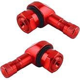 MTRPS 2PCS Motorcycle Tire Valve Stems, 90 Degree Aluminum Motorbike Wheel Valve Stem with Rubber Seals, 10mm to 11.3mm Tire Tubeless Valve Stems for Motorcycles Scooters Bicycles (Red)