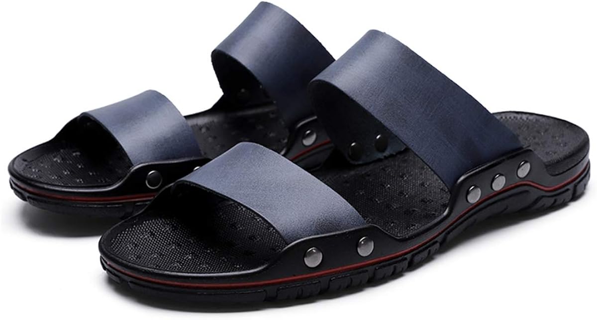 Amazon.com | ChayChax Menâs Slide Sandals Leather Summer Slippers Shoes Non-Slip Clogs Mules 