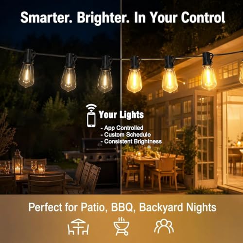 Skoiuc 50ft-LED-Lights-Outdoor-Waterproof-String Lights-Patio-Outside-Porch-Backyard-Garden-Gazebo-Yard-Deck-Balcony-Party-Camping-House-Hanging-Lighting-Bulb-Remote-Bluetooth-Hanging-Edison-ST38