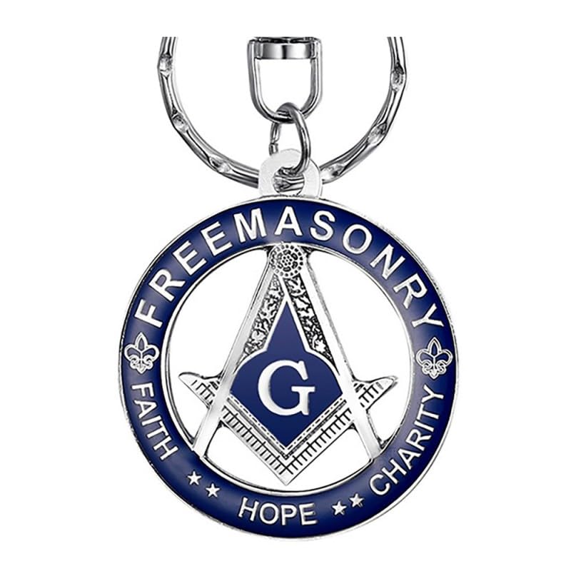 BOBIJOO JEWELRY - Freemason's key ring Silver-plated metal and blue enamel