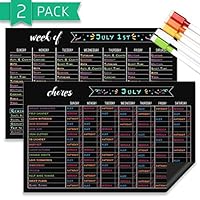 Chore Chart and Weekly Planner Set, Dry Erase Magnetic 11" x 17" Responsibility Refrigerator Reward Incentive for Kids - Reusable Multiple Child Magnet