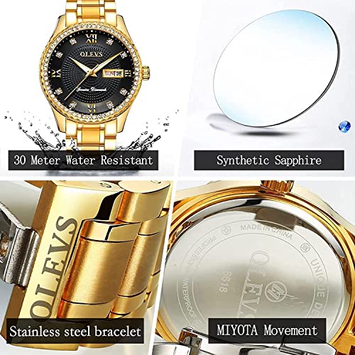 OLEVS Watches for Men Diamond Luxury Business Dress Large Dial Easy Read Quartz Mens Gifts Waterproof Gold Blue Green White Dial